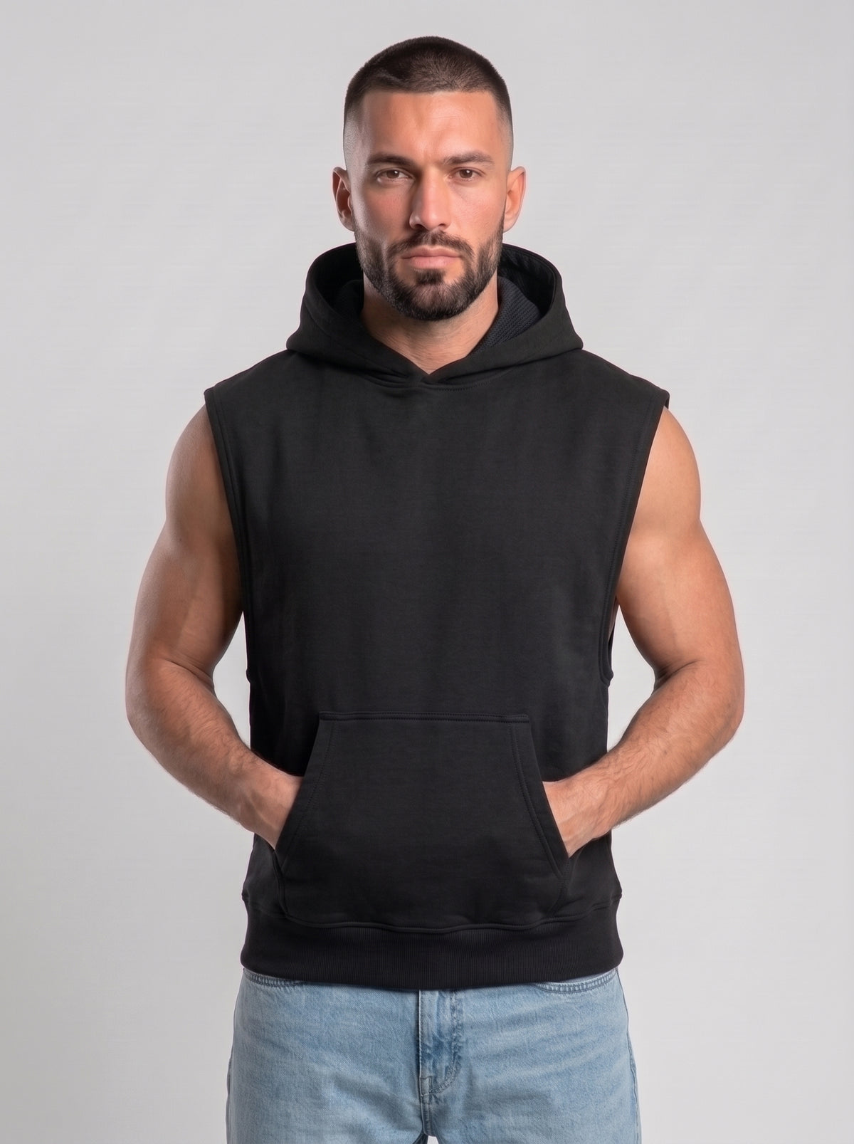 Polerón Musculosa con Capucha lisa Premium | Black