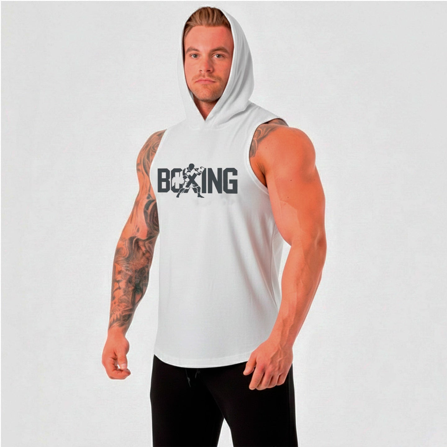 Polera Musculosa Boxing- Capucha White