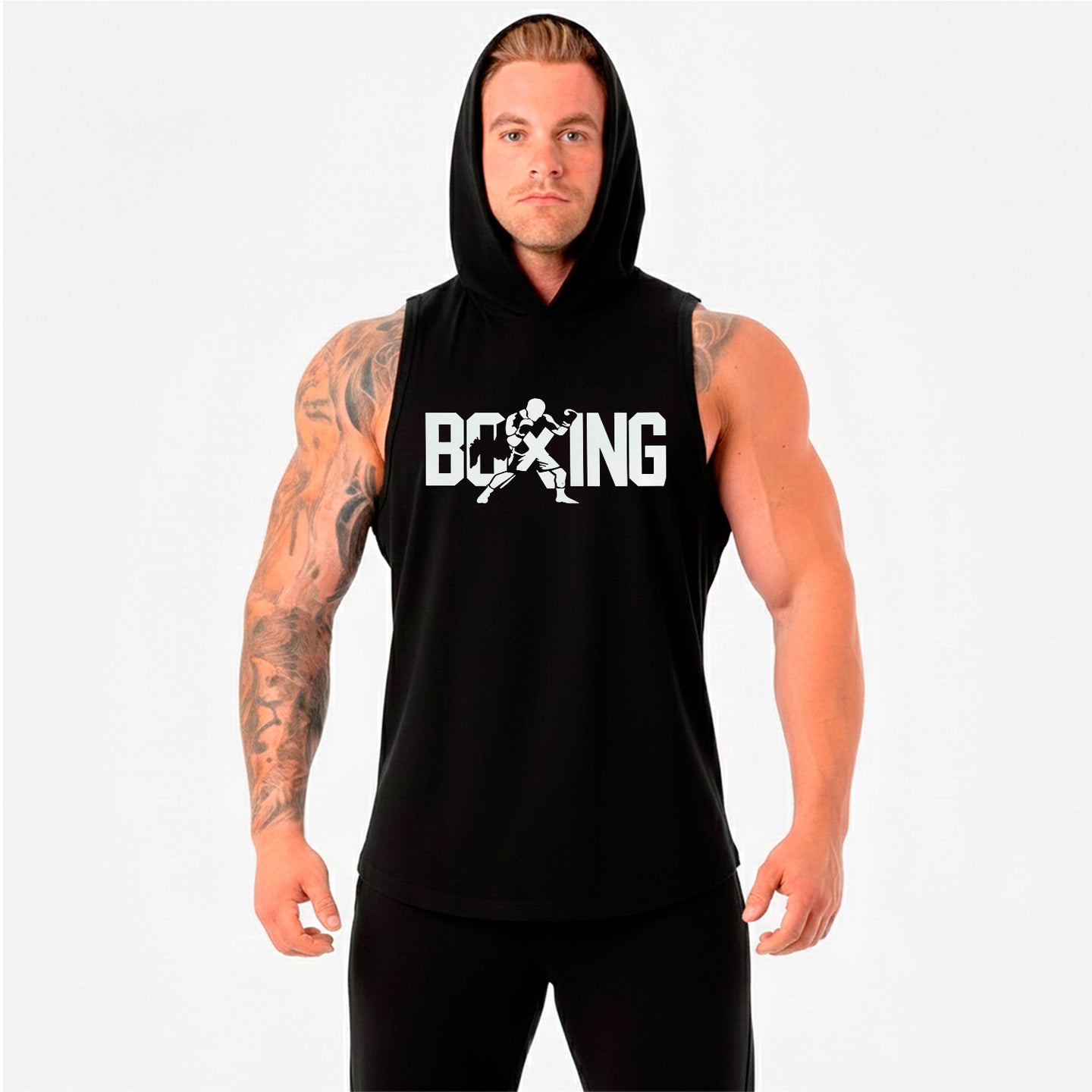 Polera Musculosa Boxing con Capucha BLACK