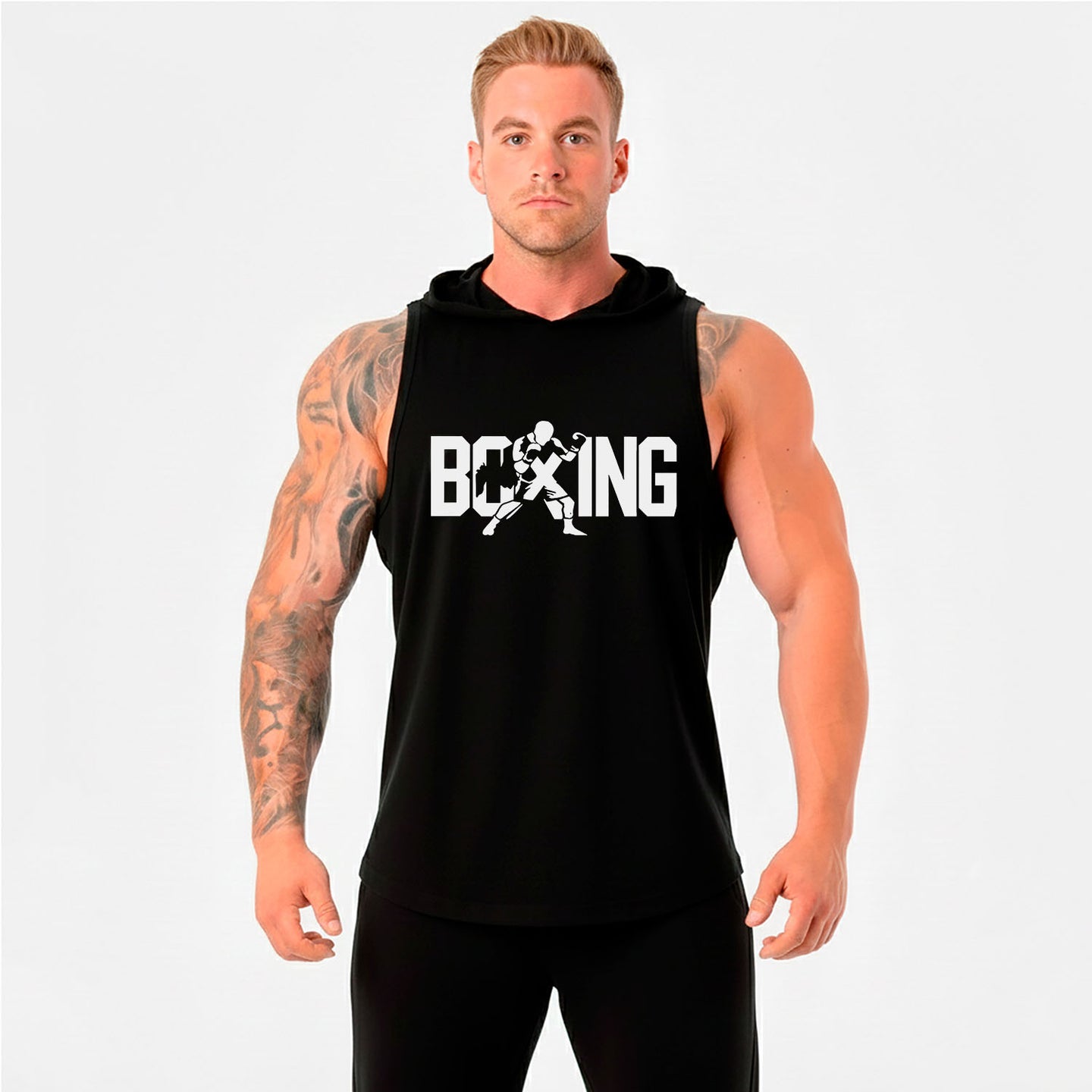 Polera Musculosa Boxing con Capucha BLACK
