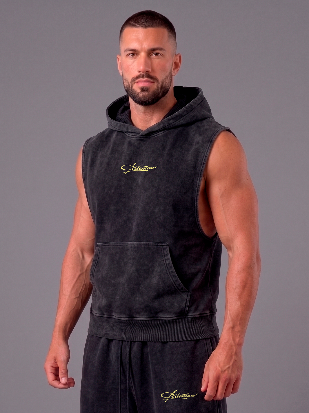 Sleeveless Hoodie Acid Wash Black — Agamenon
