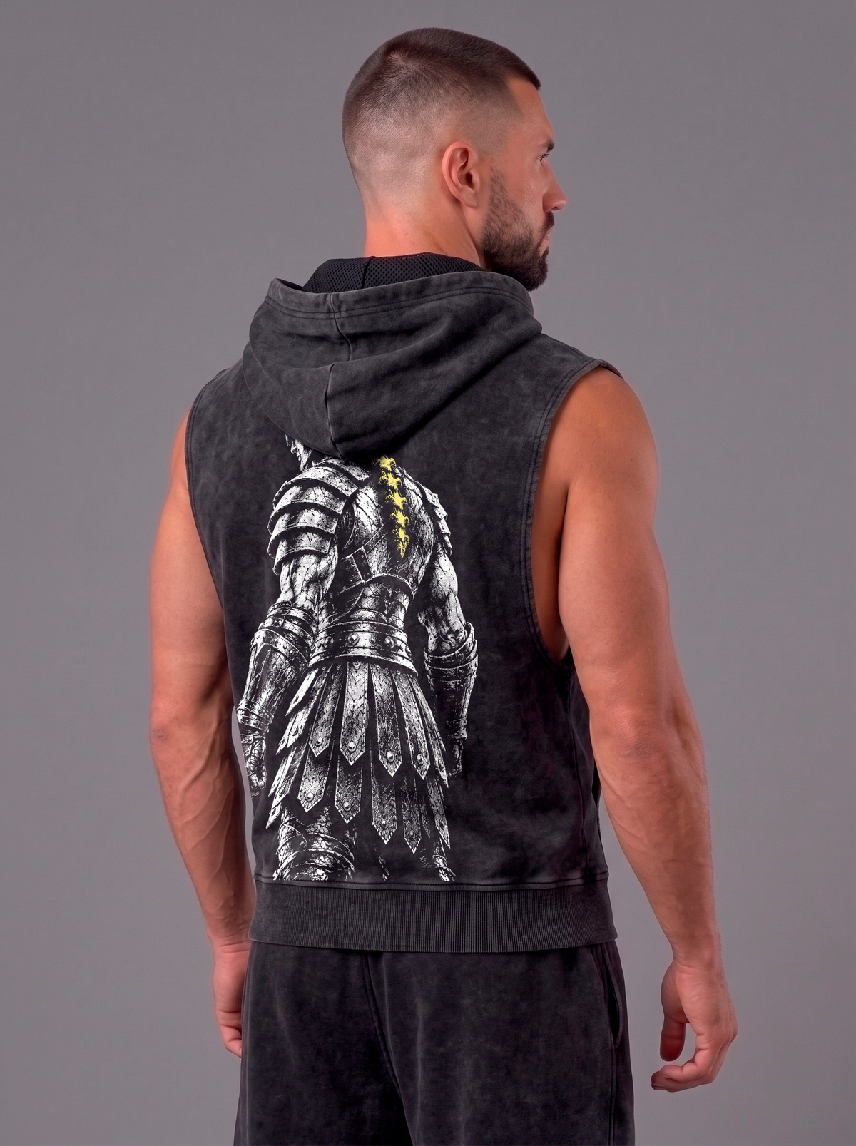 Sleeveless Hoodie Acid Wash Black — Agamenon