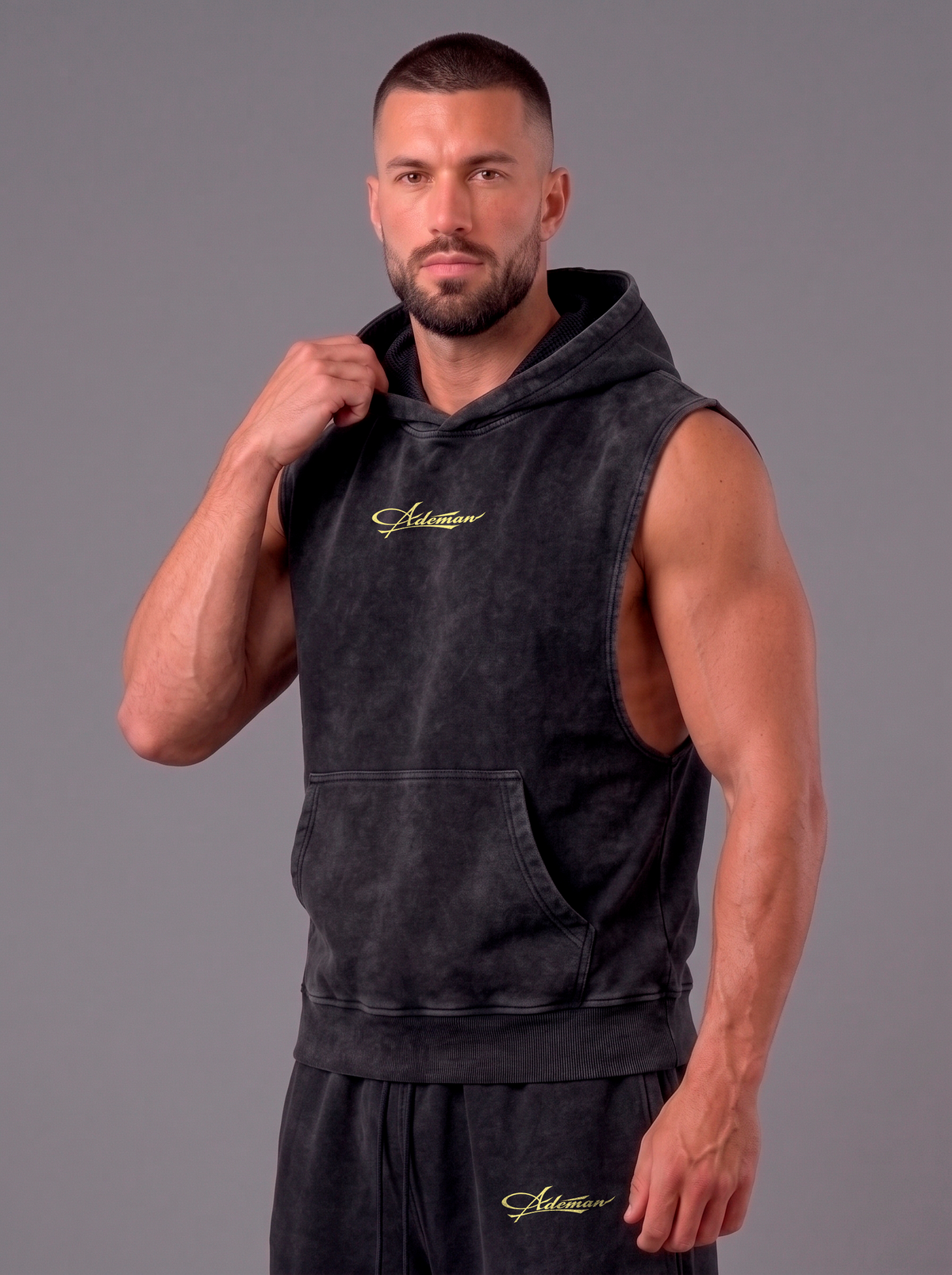 Sleeveless Hoodie Acid Wash Black — Agamenon