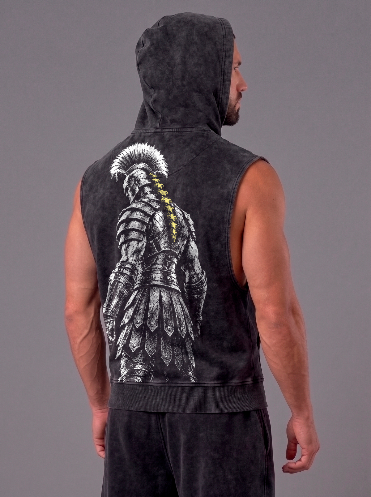 Sleeveless Hoodie Acid Wash Black — Agamenon