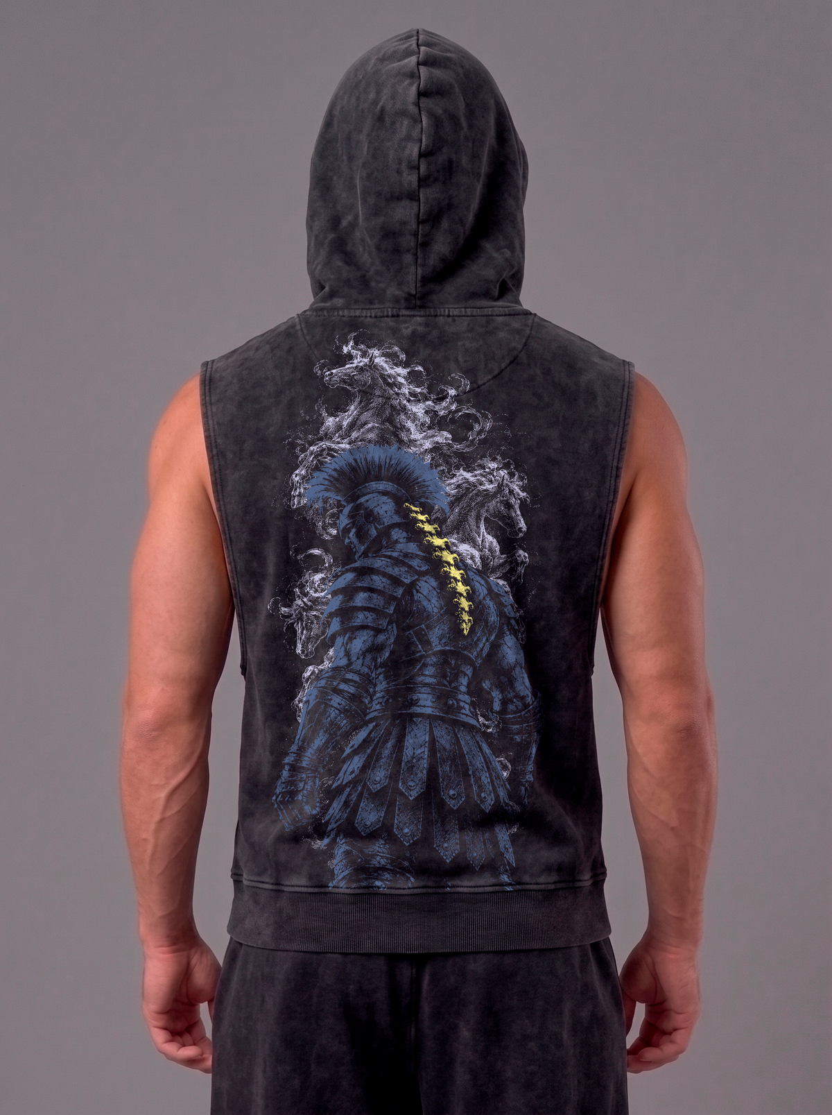 Sleeveless Hoodie Acid Wash Black  — Agamenon one