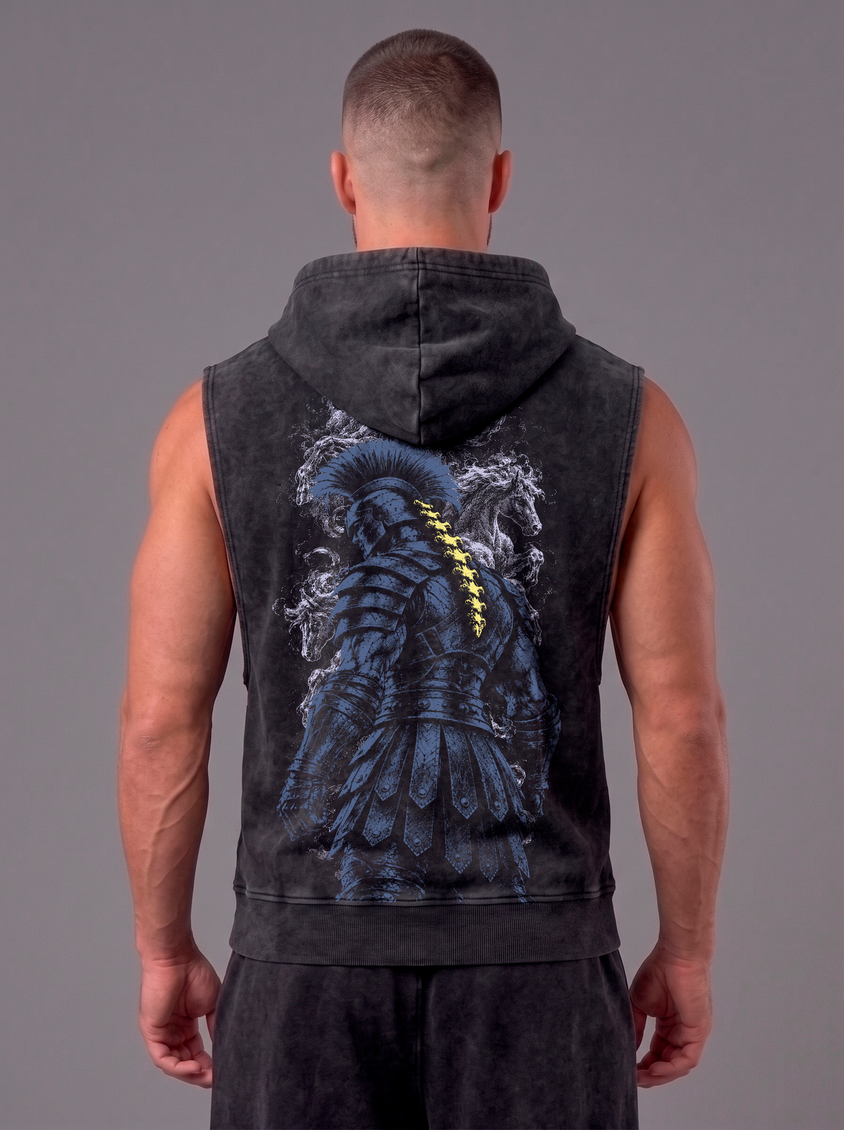 Sleeveless Hoodie Acid Wash Black  — Agamenon one