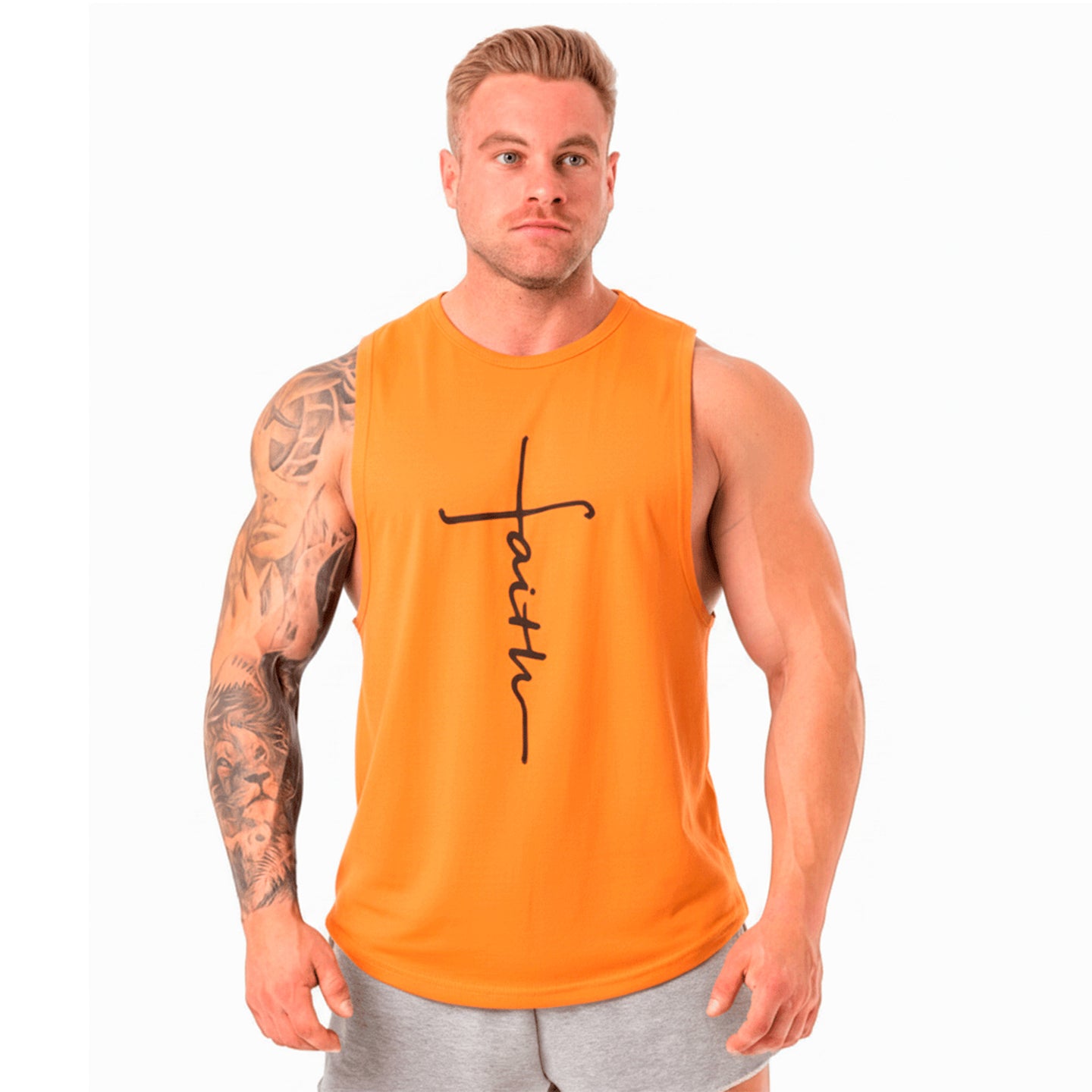 Polera musculosa cuello redondo faith naranja