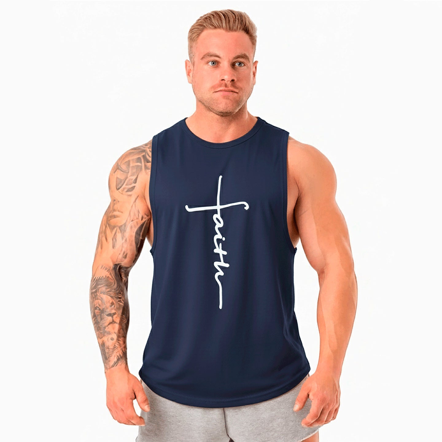 Polera musculosa cuello redondo faith azul marino