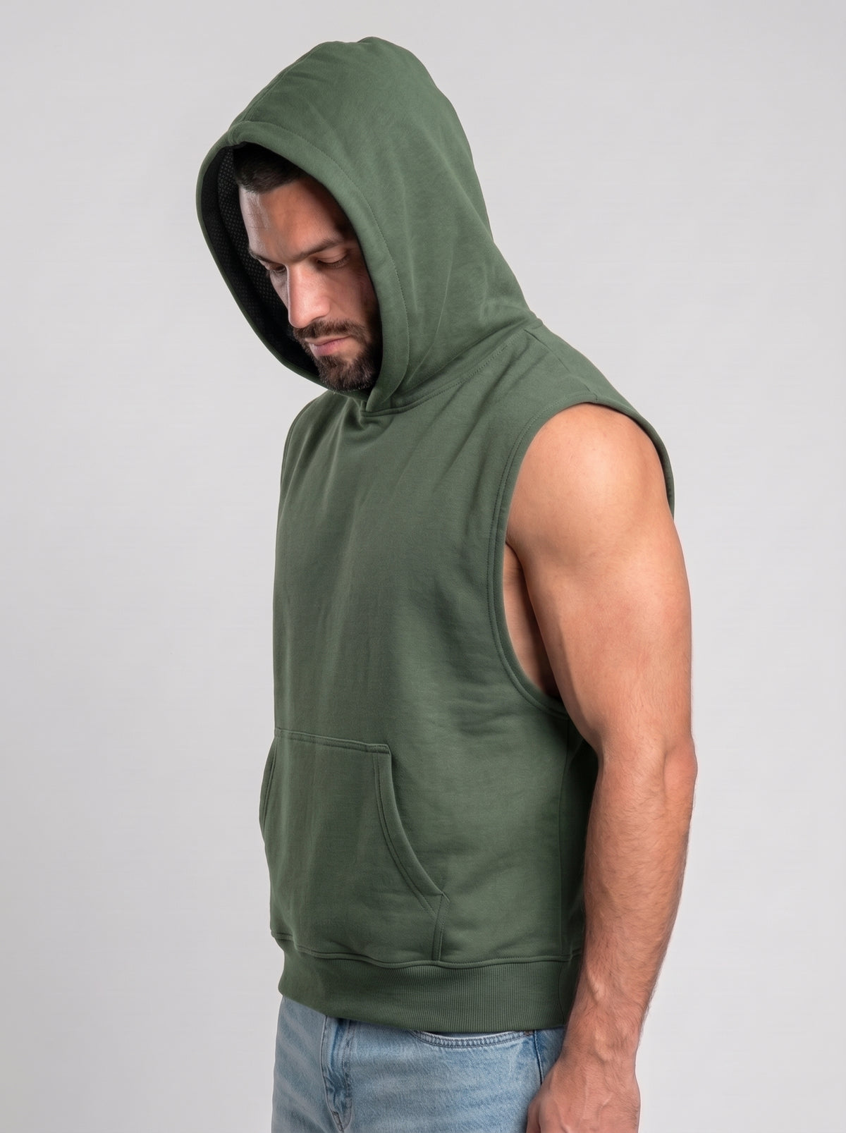 Polerón Musculosa con Capucha lisa Premium | Green