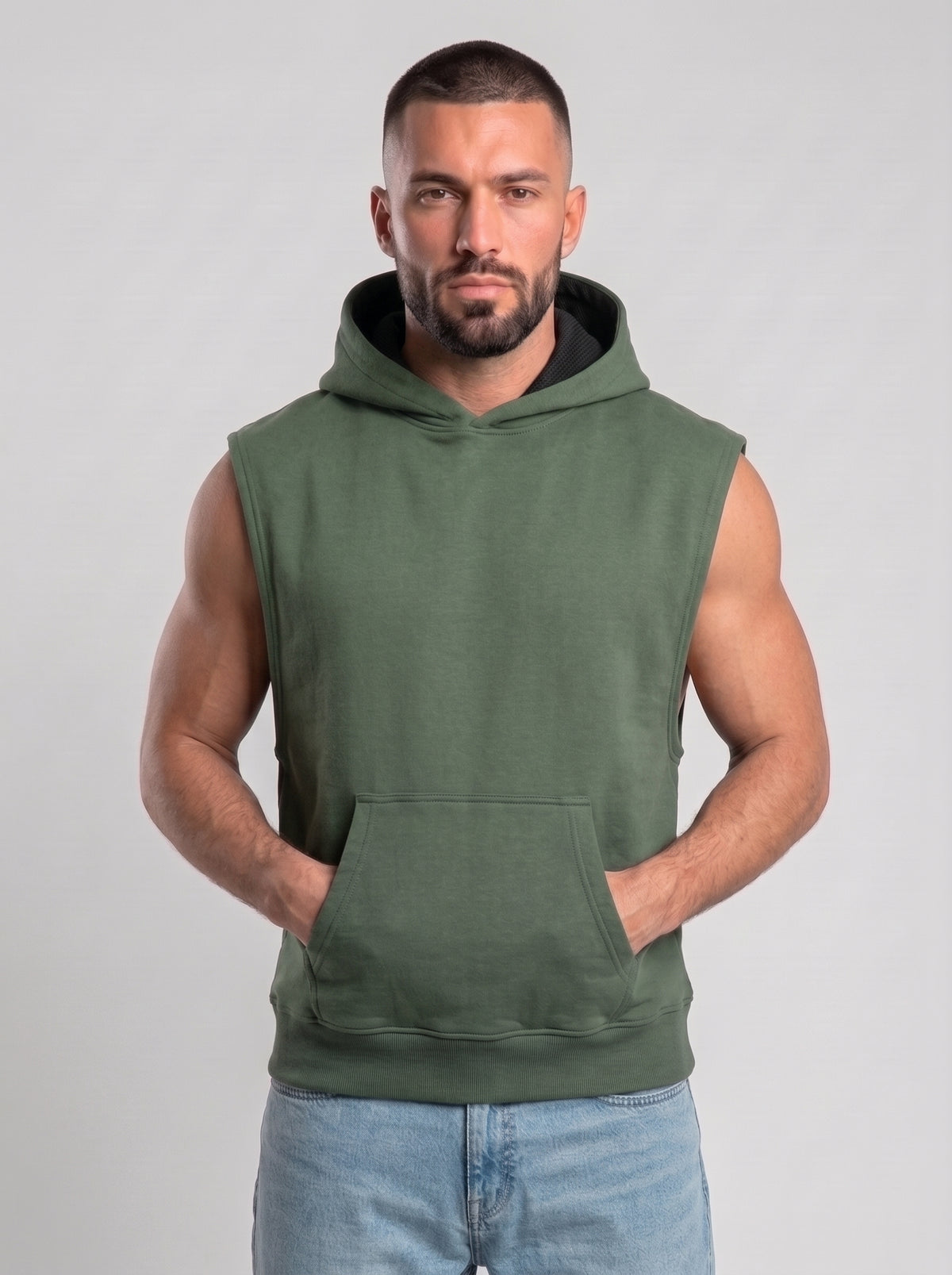 Polerón Musculosa con Capucha lisa Premium | Green