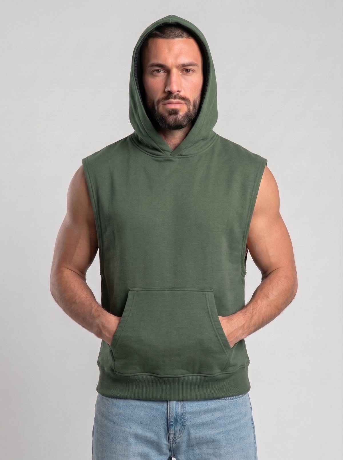 Polerón Musculosa con Capucha lisa Premium | Green