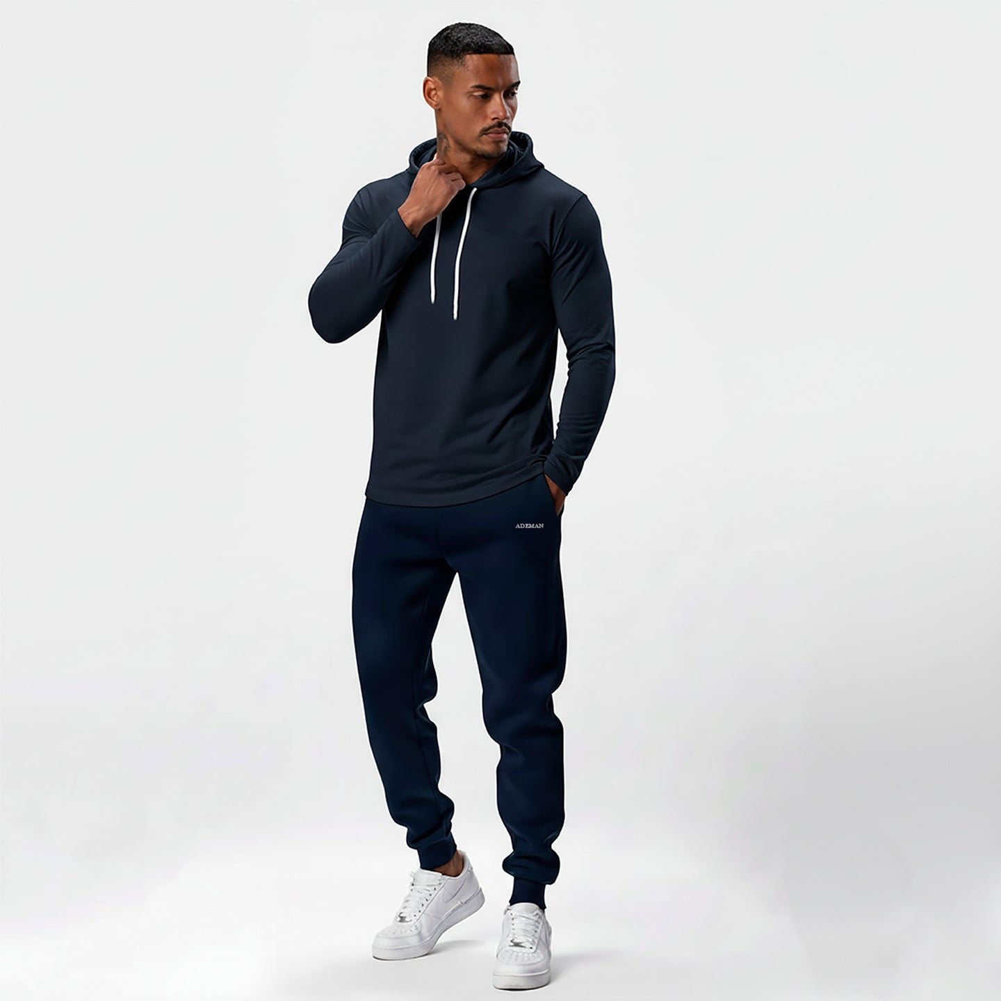 Polera Long Fit Capucha ademan lisa azul marino