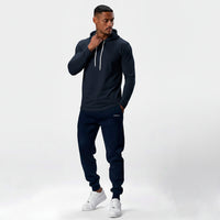 Polera Long Fit Capucha ademan lisa azul marino
