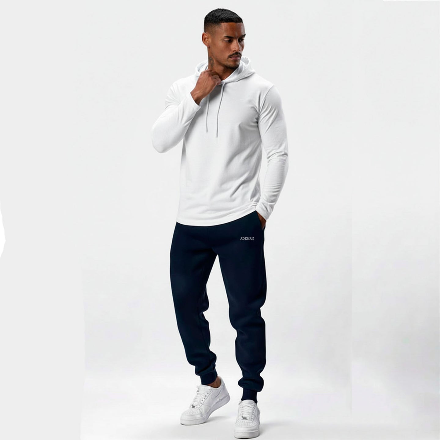 Polera Long Fit Capucha ademan lisa blanco