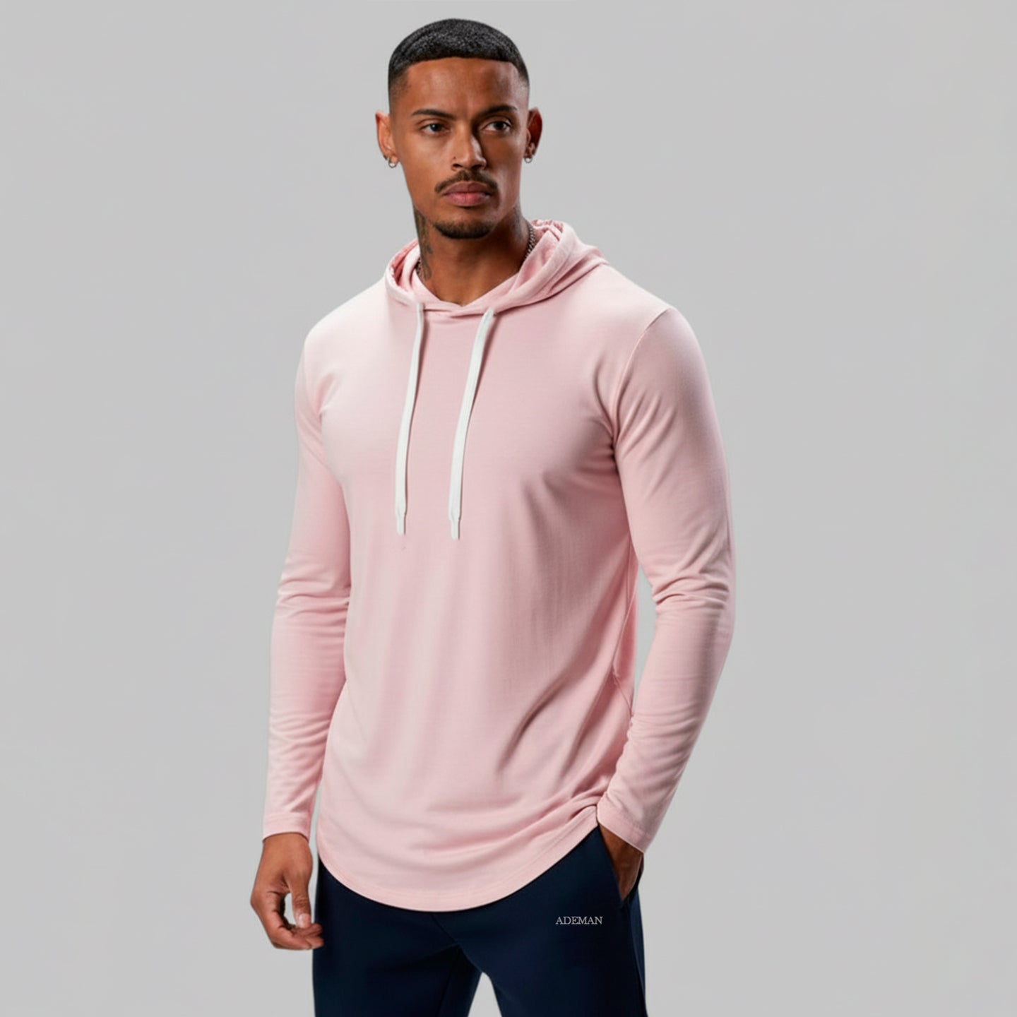 Polera Long Fit Capucha ademan lisa palo rosa