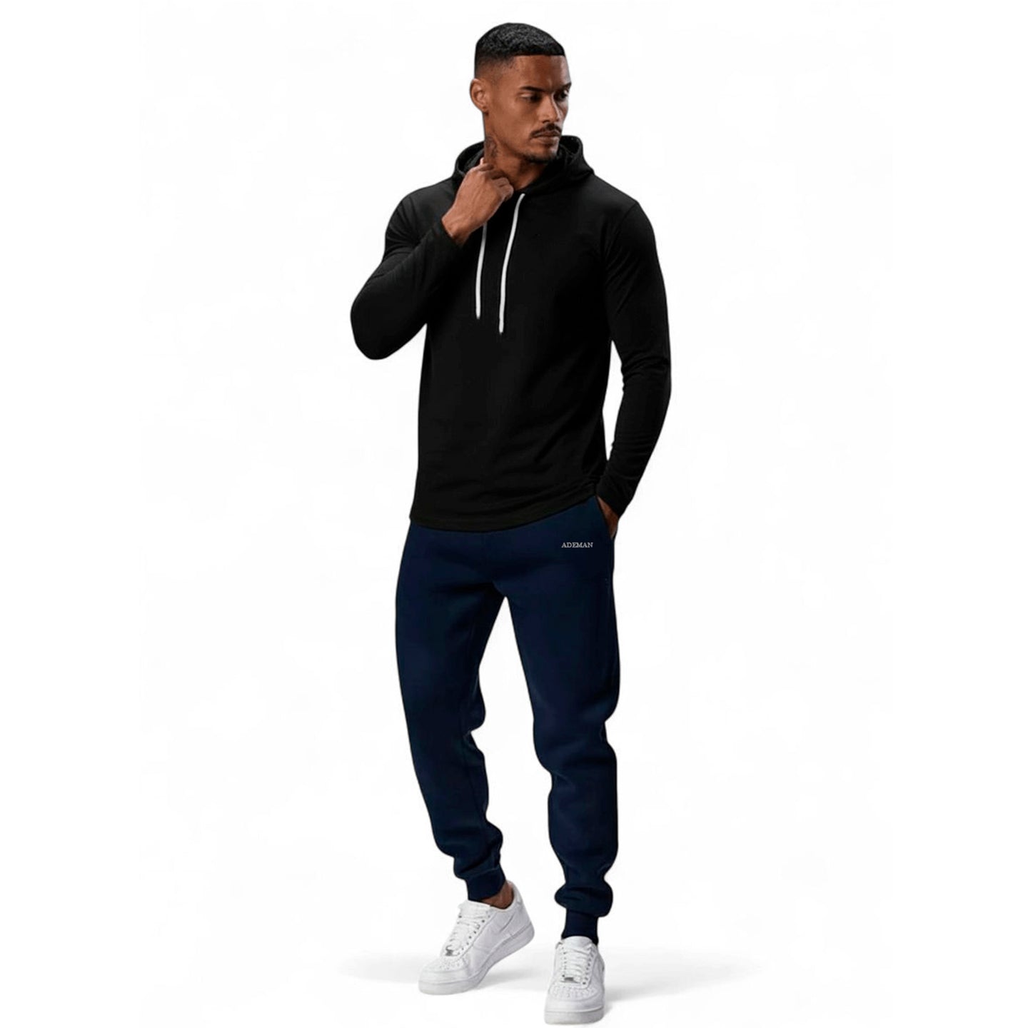 Polera Long Fit Capucha ademan lisa negro