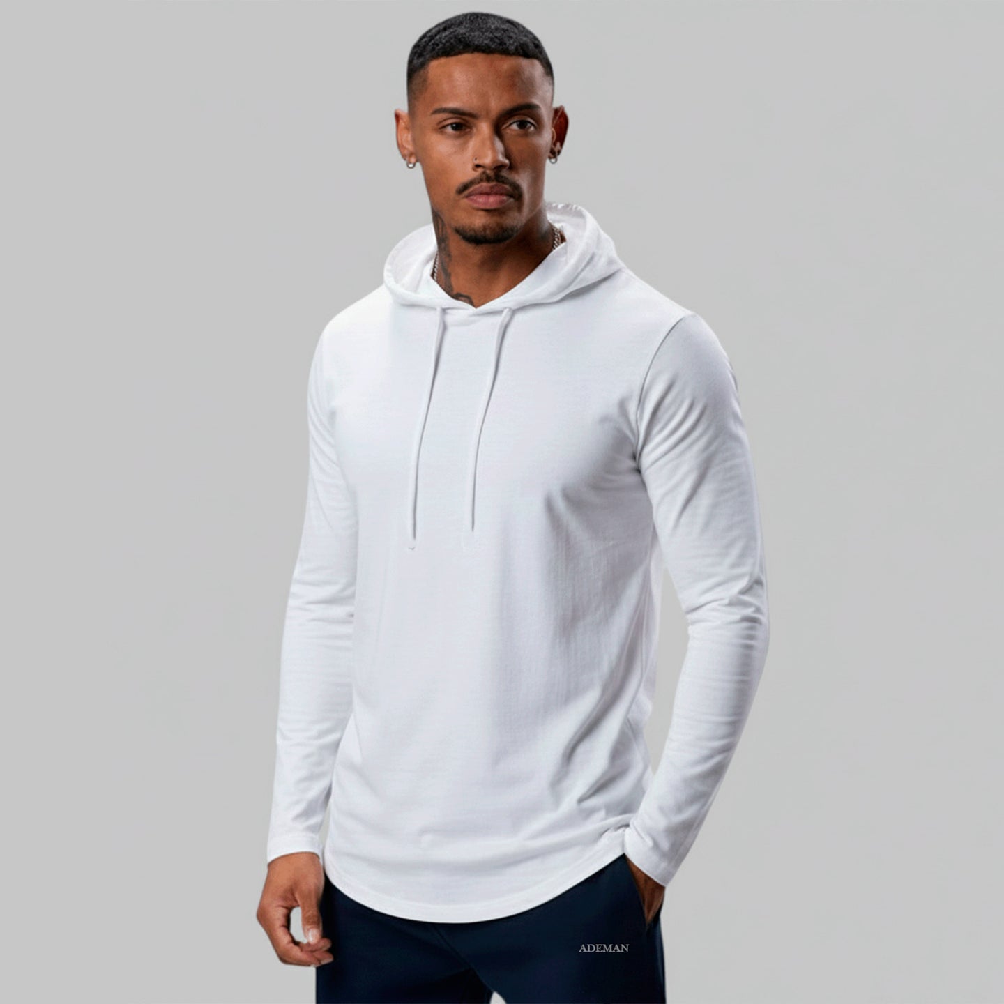 Polera Long Fit Capucha ademan lisa blanco