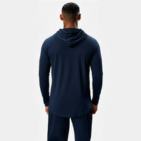 Polera Long Fit Capucha ademan lisa azul marino