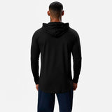 Polera Long Fit Capucha ademan lisa negro