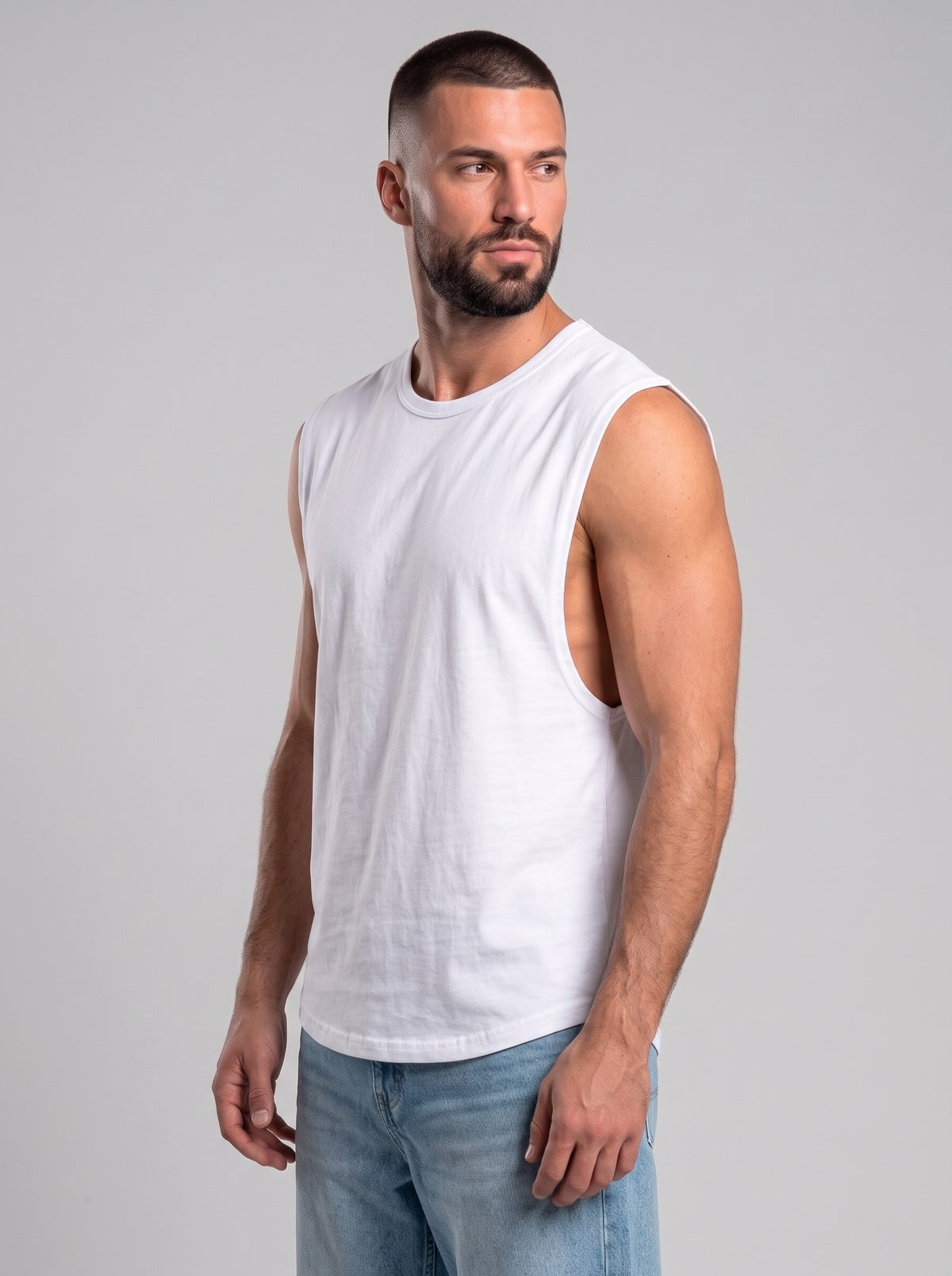 Polera musculosa lisa cuello redondo - Blanco