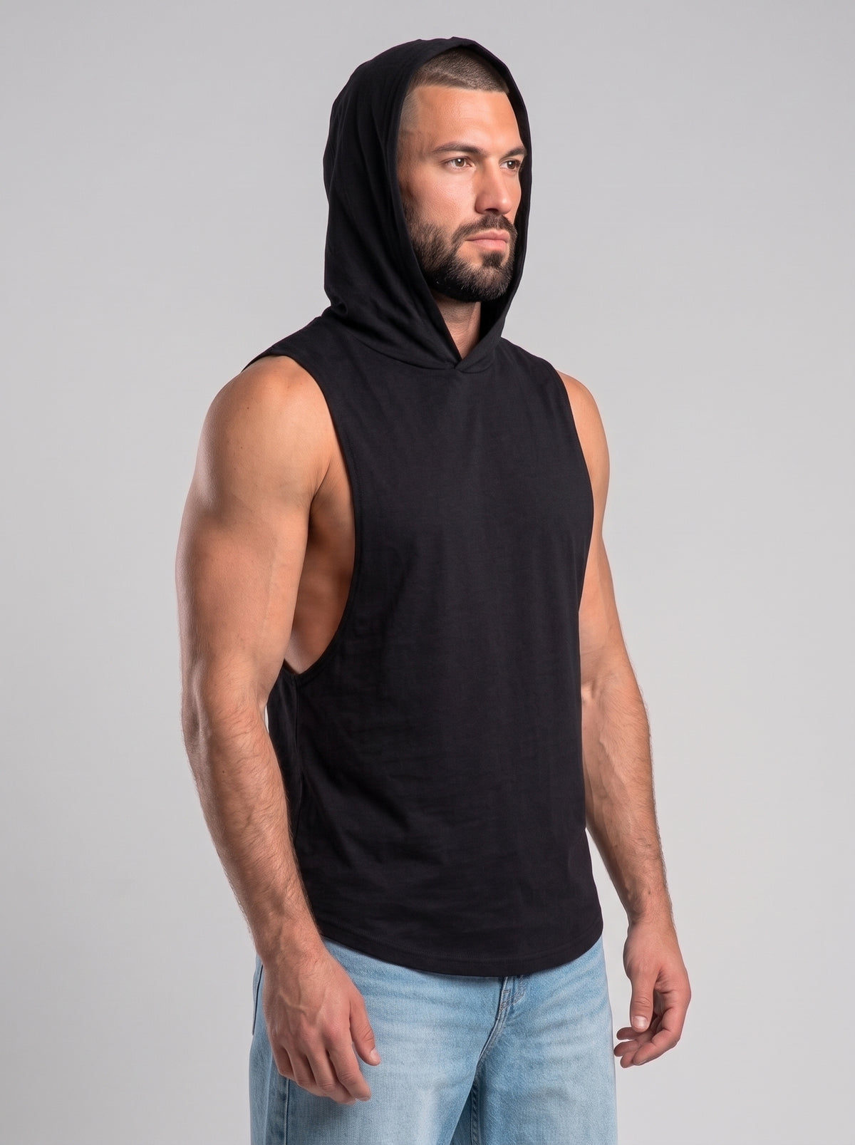 Polera Musculosa Capucha Lisa - Black