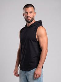 Polera Musculosa Capucha lisa warrior manga cero - negro