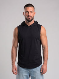 Polera Musculosa Capucha lisa warrior manga cero - negro