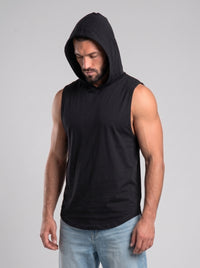 Polera Musculosa Capucha lisa warrior manga cero - negro