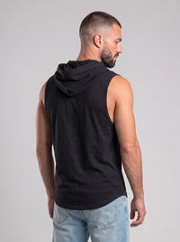 Polera Musculosa Capucha lisa warrior manga cero - negro