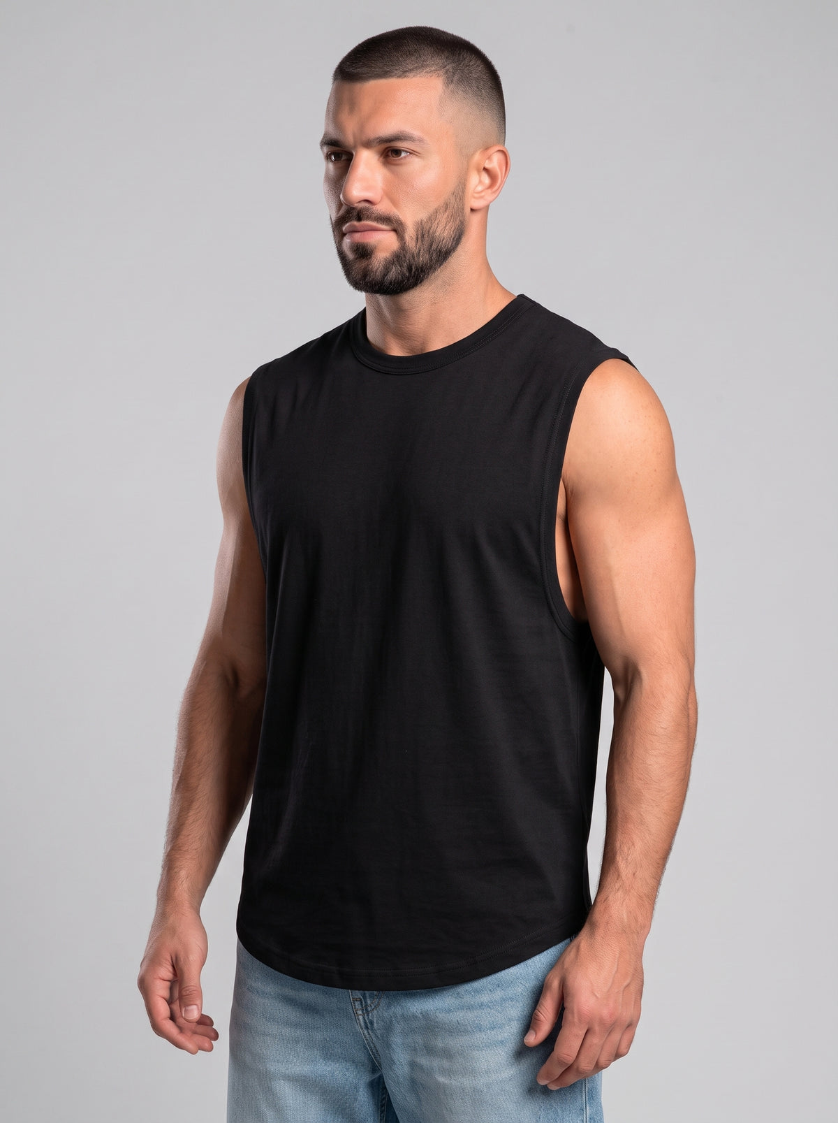 Polera musculosa lisa cuello redondo - negro