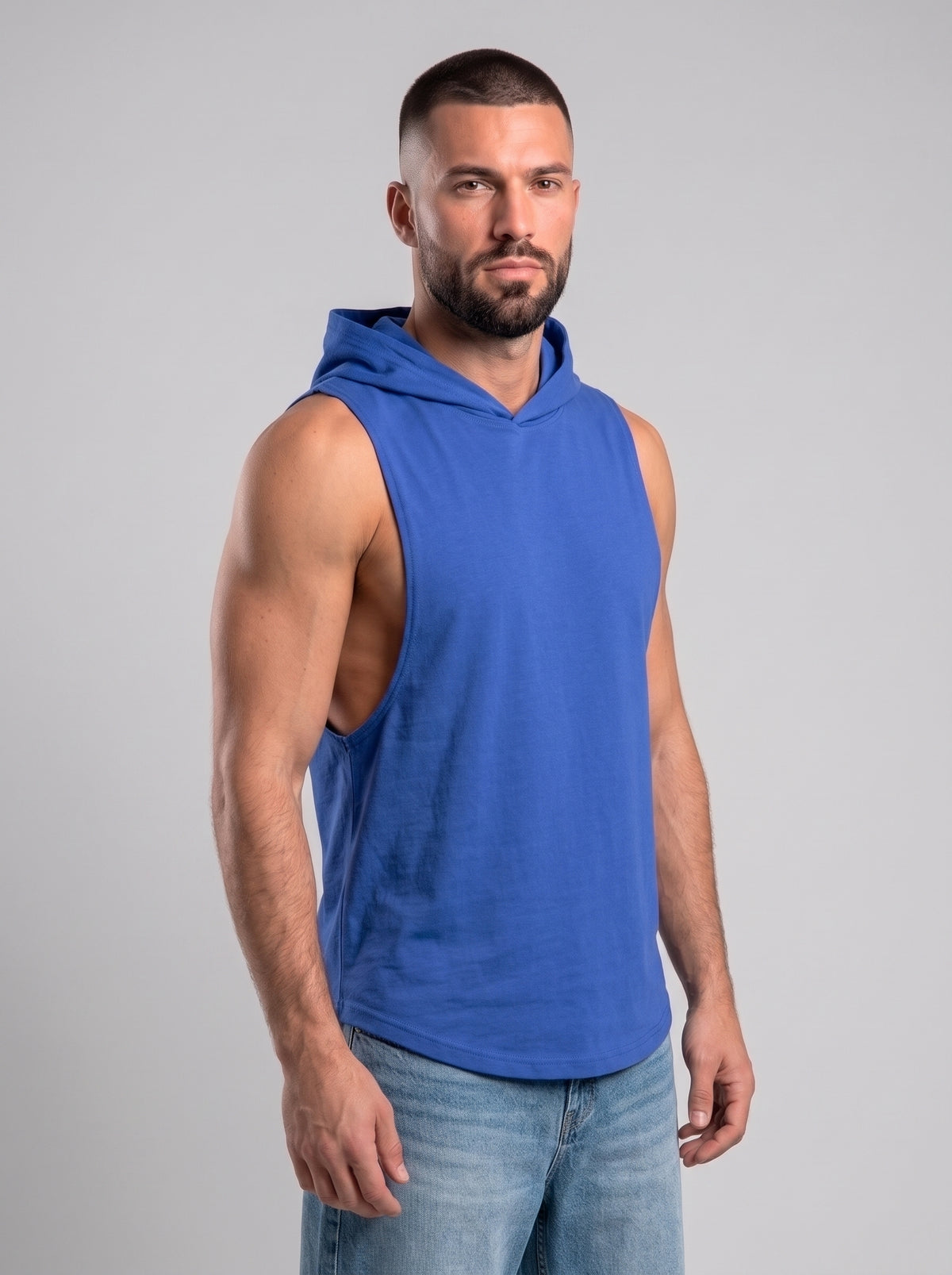 Polera Musculosa Capucha Lisa - Blue