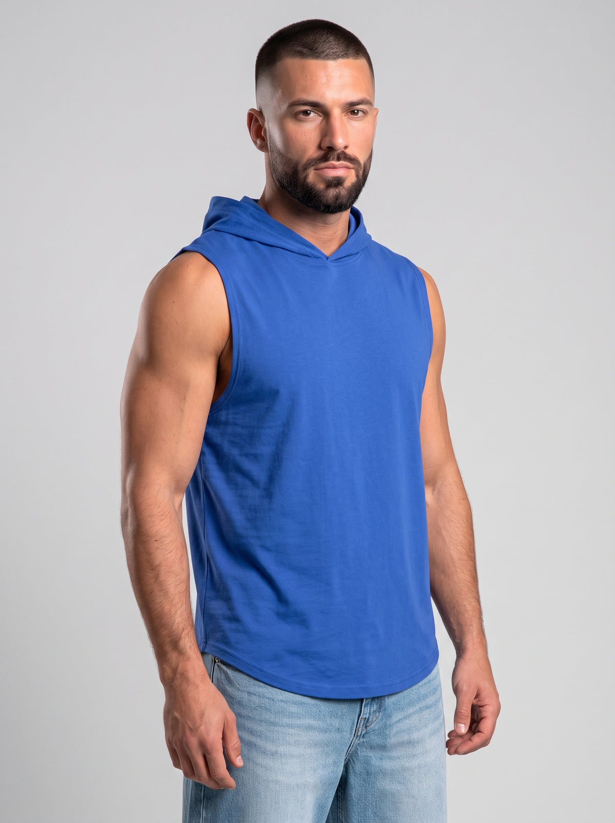 Polera Musculosa Capucha lisa warrior manga cero - Azul Royal