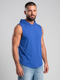 Polera Musculosa Capucha lisa warrior manga cero - Azul Royal