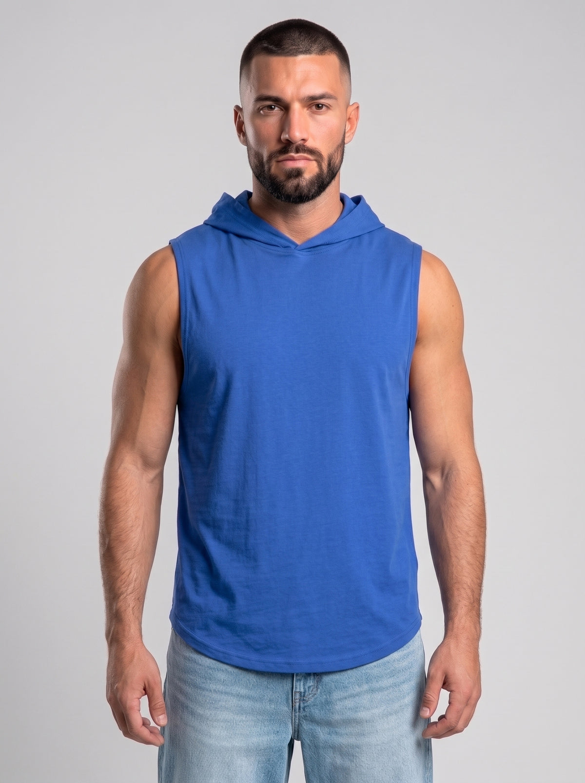 Polera Musculosa Capucha lisa warrior manga cero - Azul Royal
