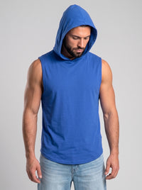 Polera Musculosa Capucha lisa warrior manga cero - Azul Royal