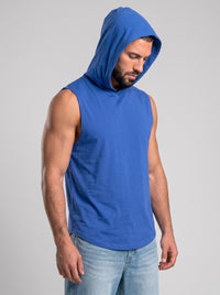 Polera Musculosa Capucha lisa warrior manga cero - Azul Royal