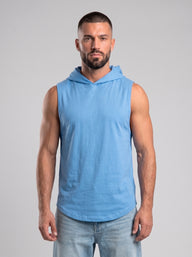 Polera Musculosa Capucha lisa warrior manga cero - Celeste