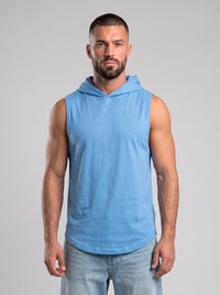Polera Musculosa Capucha lisa warrior manga cero - Celeste