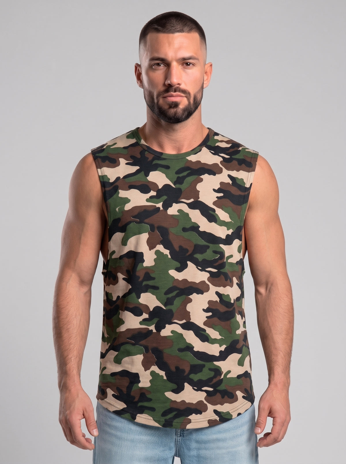 Polera musculosa cuello redondo militar multicolor