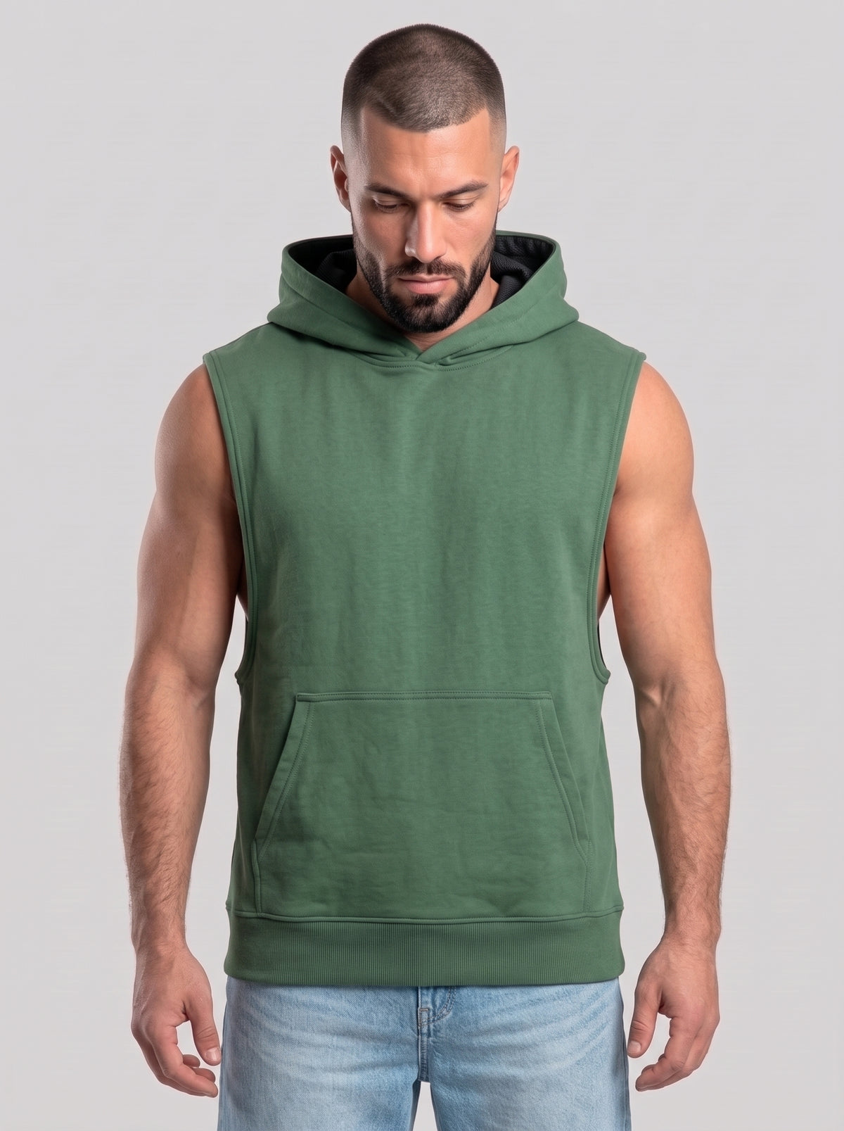 Polerón Musculosa con Capucha lisa Premium | Green