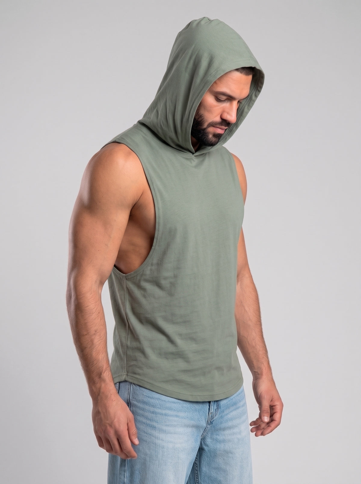Polera Musculosa Capucha Lisa - khaki green