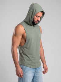 Polera Musculosa Capucha Lisa - khaki green