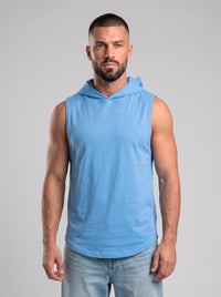 Polera Musculosa Capucha lisa warrior manga cero - Celeste