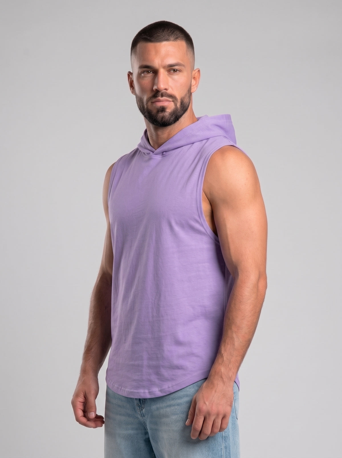 Polera Musculosa Capucha lisa warrior manga cero - lila