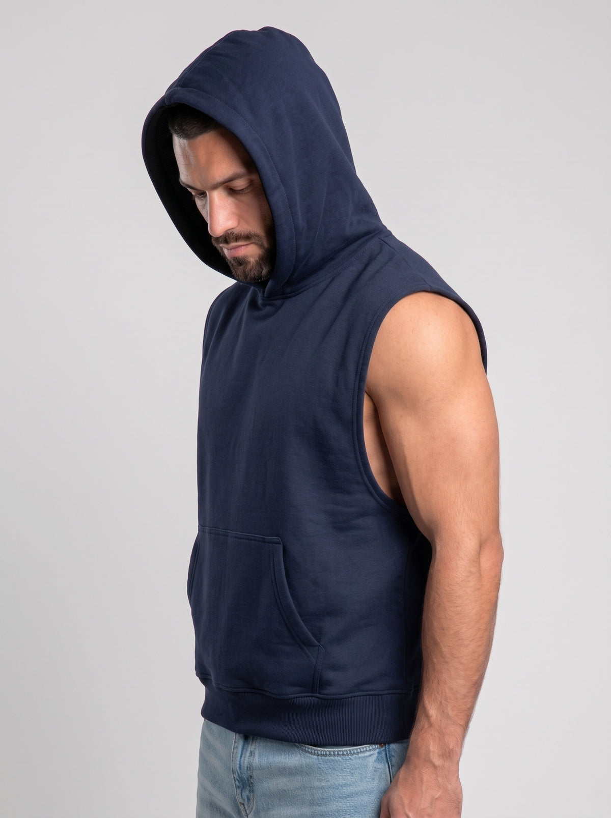 Polerón Musculosa con Capucha lisa Premium | Navy