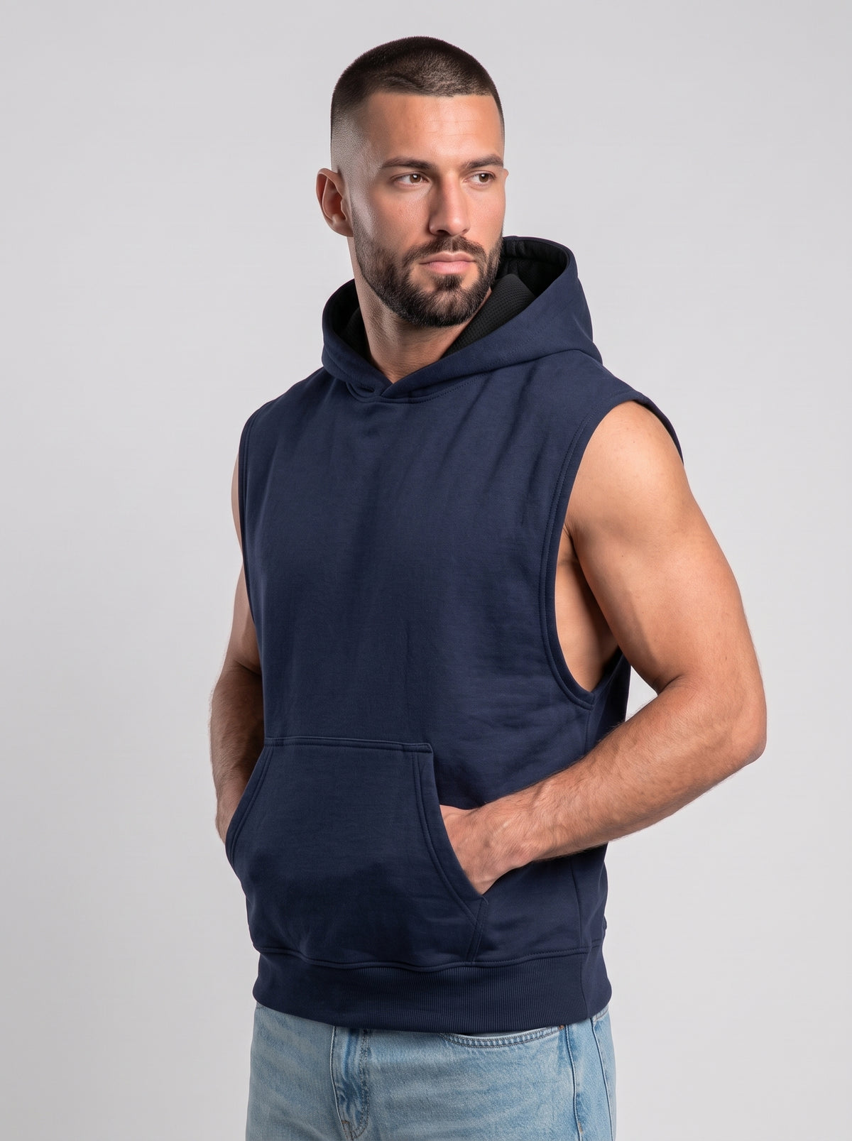 Polerón Musculosa con Capucha lisa Premium | Navy