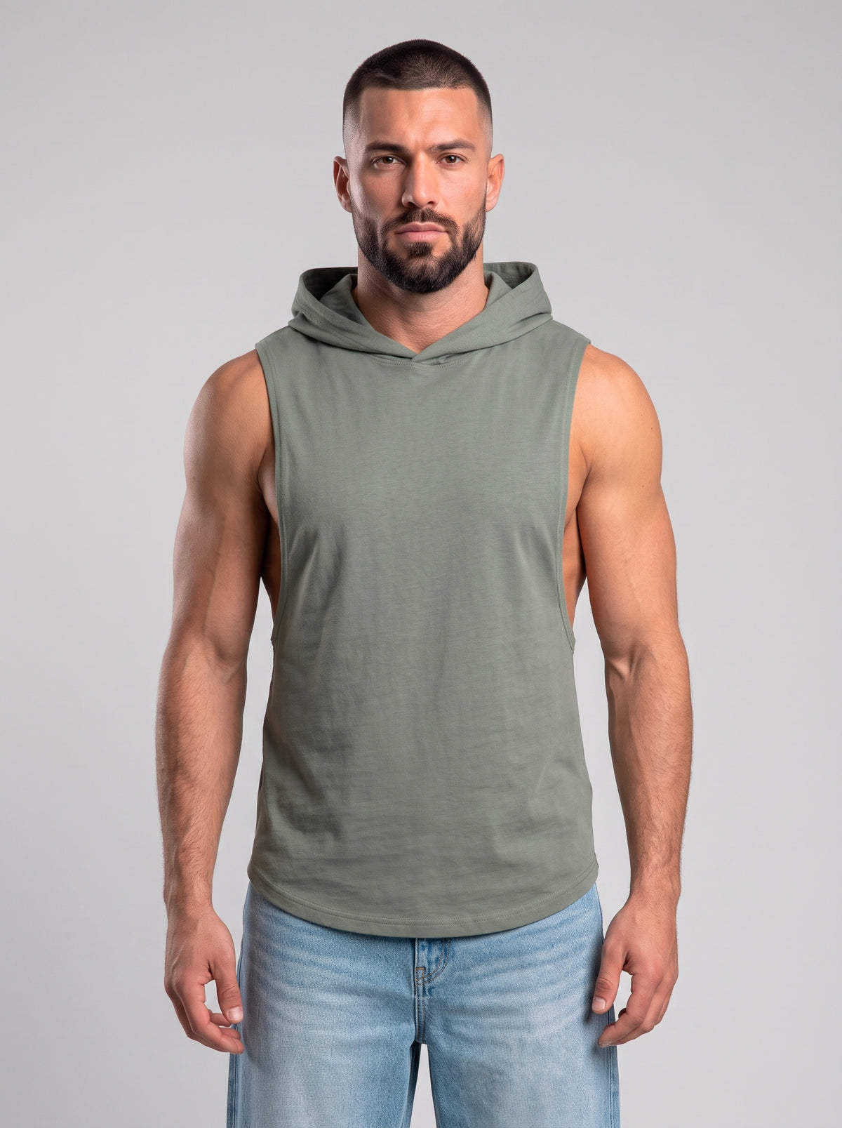 Polera Musculosa Capucha Lisa - khaki green