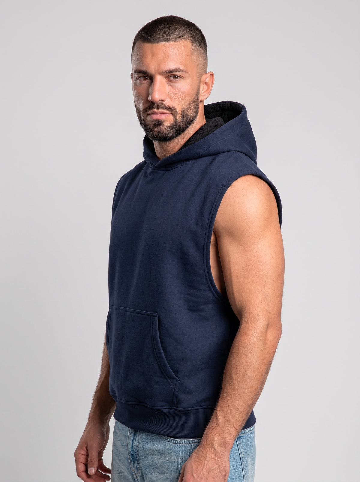 Polerón Musculosa con Capucha lisa Premium | Navy