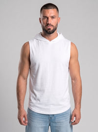 Polera Musculosa Capucha lisa warrior manga cero - blanco