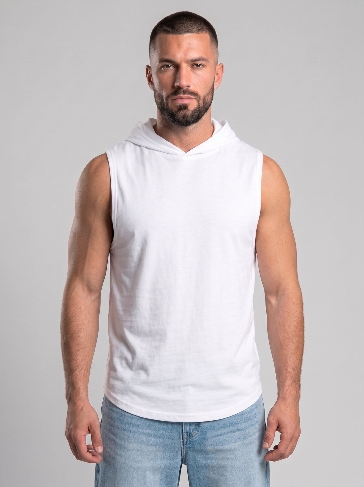 Polera Musculosa Capucha lisa warrior manga cero - blanco